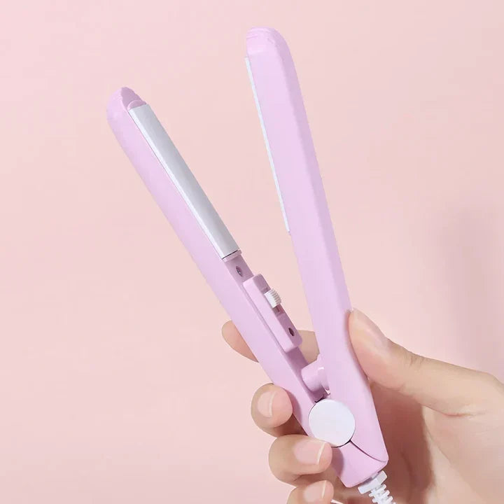 Compact Travel Hair Straightener and Curling Iron 2-in-1 Styling Tool with Ceramic Tourmaline Plates for Smooth Curls and Sleek Straight Hai | Thomler