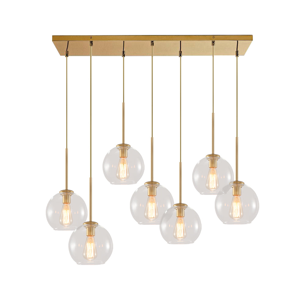Pendant Light Glass Sphere 90.0 cm Brass Kitchen Island Dining Room Adjustable Seven Light Ceiling Fixture | Thomler