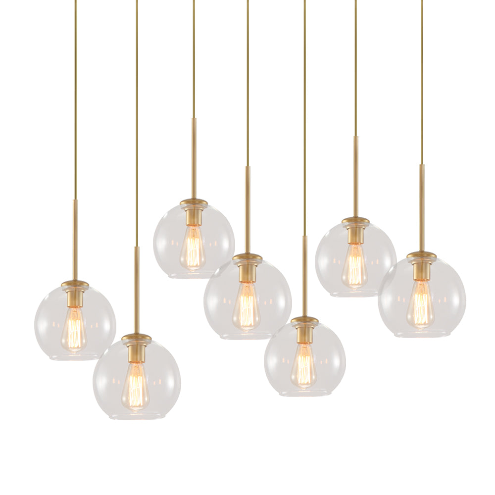 Pendant Light Glass Sphere 90.0 cm Brass Kitchen Island Dining Room Adjustable Seven Light Ceiling Fixture | Thomler