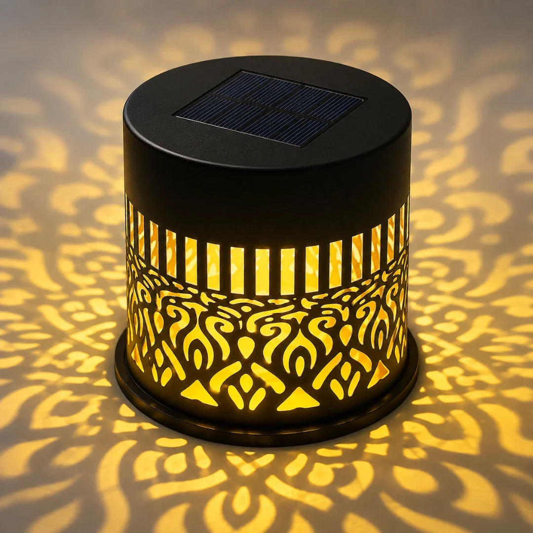 Solar LED Pattern Projector Wall Light – Weather-Resistant Metal Fixture for Patios & Gardens | Thomler
