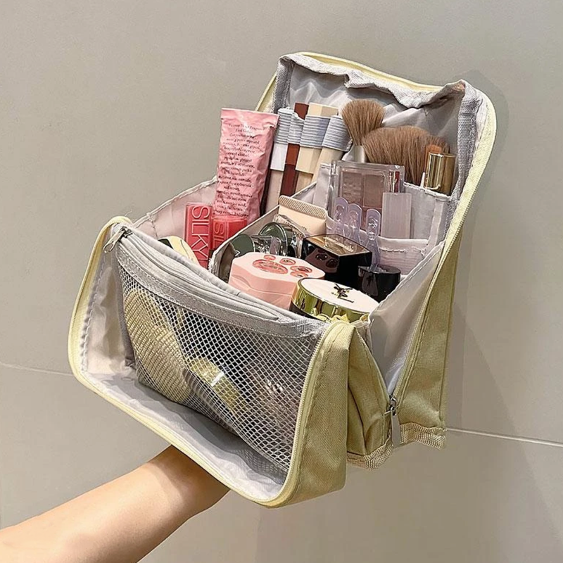Travel Cosmetics Organizer Bag with Compartments Waterproof Nylon Padded Case for Brushes Palettes Skincare Women's Portable Storage Pouch | Thomler
