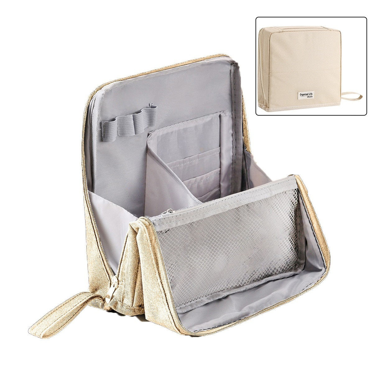 Travel Cosmetics Organizer Bag with Compartments Waterproof Nylon Padded Case for Brushes Palettes Skincare Women's Portable Storage Pouch | Thomler
