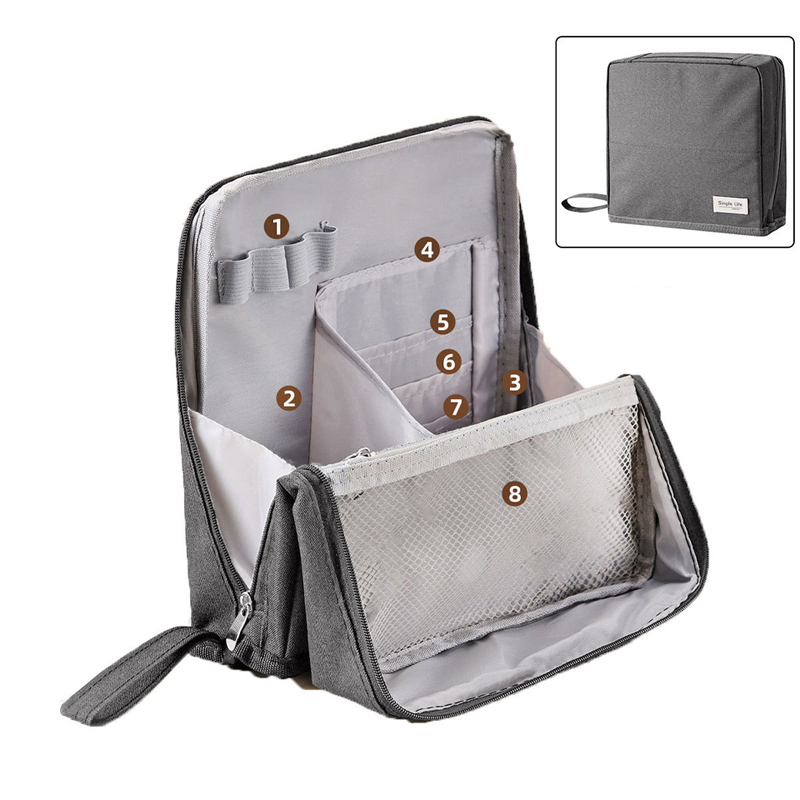 Travel Cosmetics Organizer Bag with Compartments Waterproof Nylon Padded Case for Brushes Palettes Skincare Women's Portable Storage Pouch | Thomler