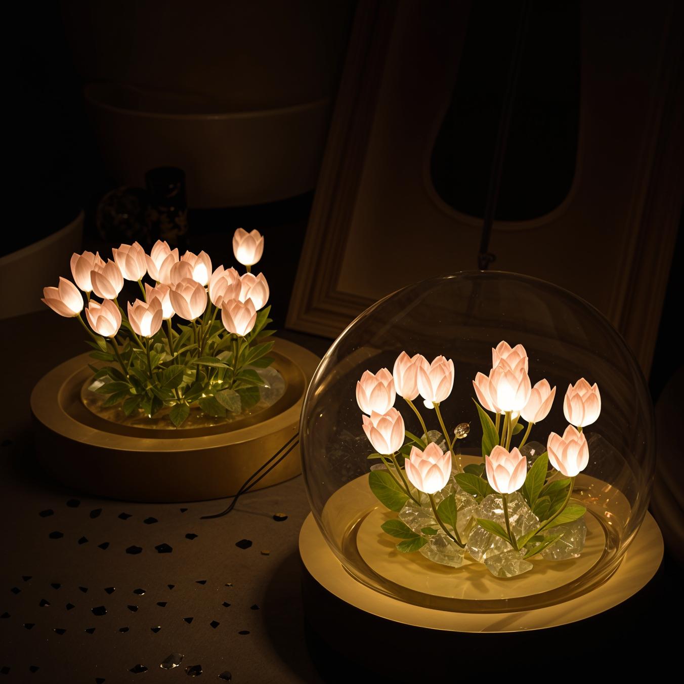 LED Tulip Dome Light DIY Craft Kit with Glass Globe 13 Flowers Battery Operated Table Accent Lamp for Bedroom Living Room Nightstand Decor | Thomler