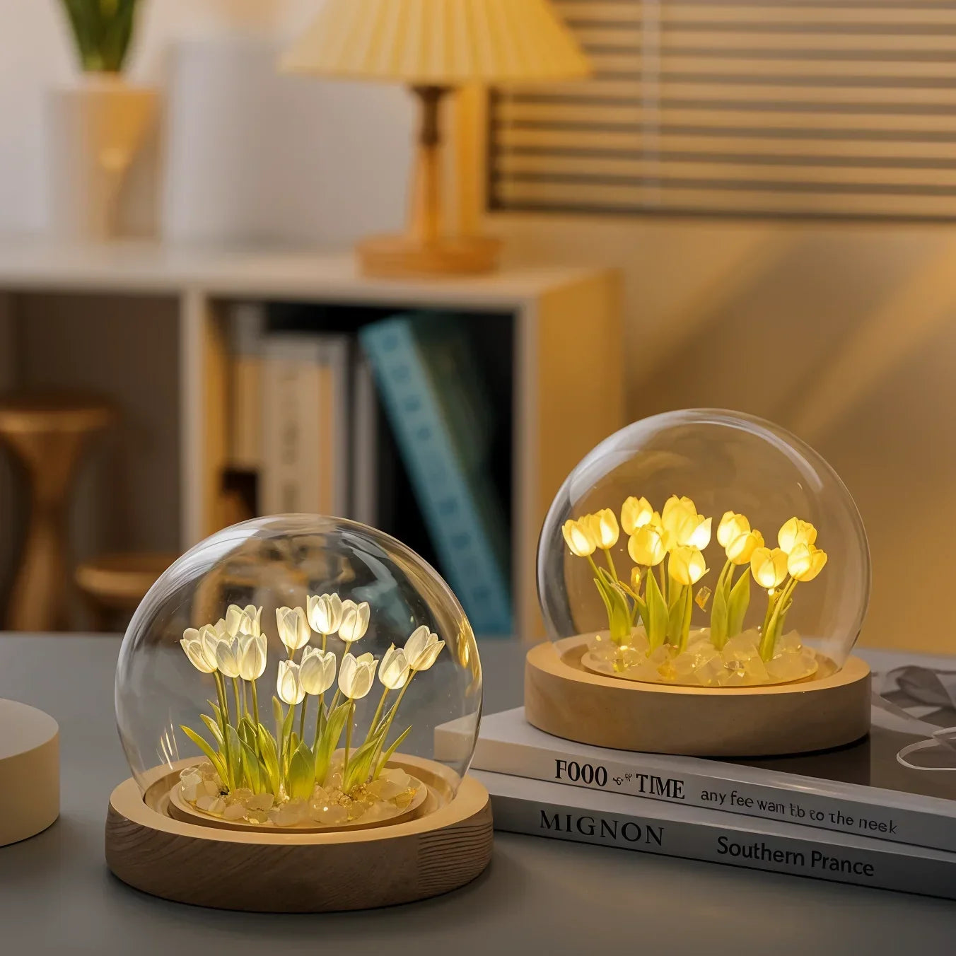 LED Tulip Dome Light DIY Craft Kit with Glass Globe 13 Flowers Battery Operated Table Accent Lamp for Bedroom Living Room Nightstand Decor | Thomler