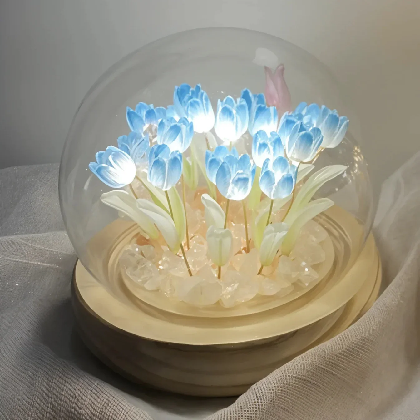 LED Tulip Dome Light DIY Craft Kit with Glass Globe 13 Flowers Battery Operated Table Accent Lamp for Bedroom Living Room Nightstand Decor | Thomler