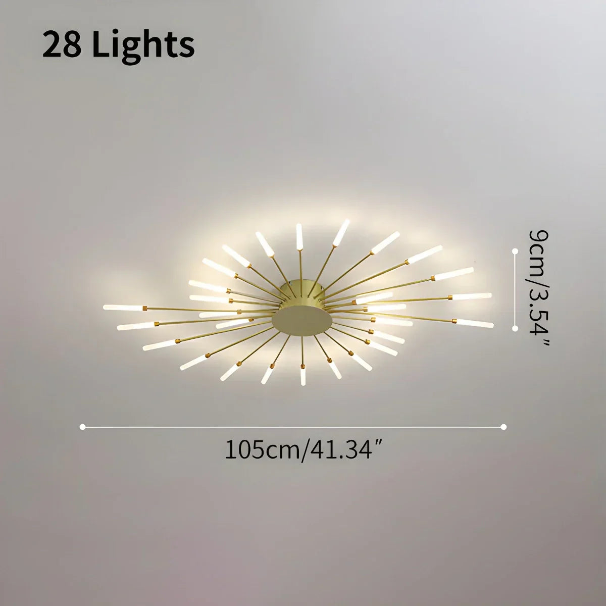 Ceiling Light Metal 20 To 42 Light Points Gold Living Room Dining Room Dimmable LED Starburst Fixture | Thomler