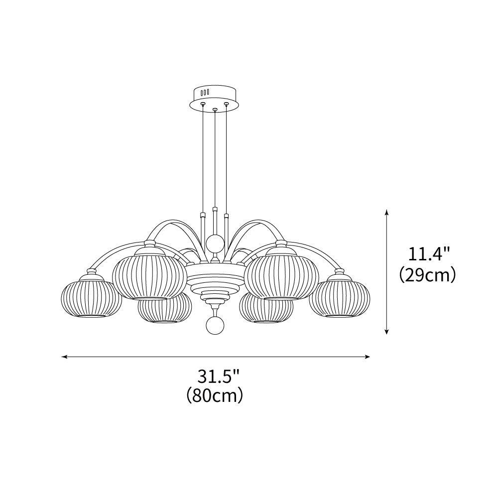 Multi-Light Wood & Glass Statement Fixture for Dining Rooms | Mixed Material Ceiling Light with Ribbed Shades | Modern Ambient Overhead Ligh | Thomler