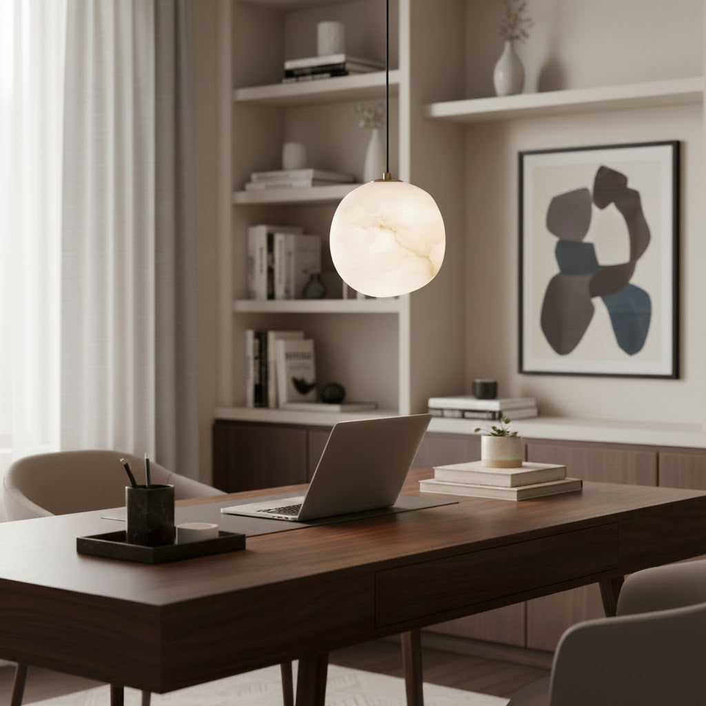 Pendant Light Brass Alabaster 9.1 in Ceiling Mount Indoor Dining Room Kitchen Island Hanging Lamp | Thomler