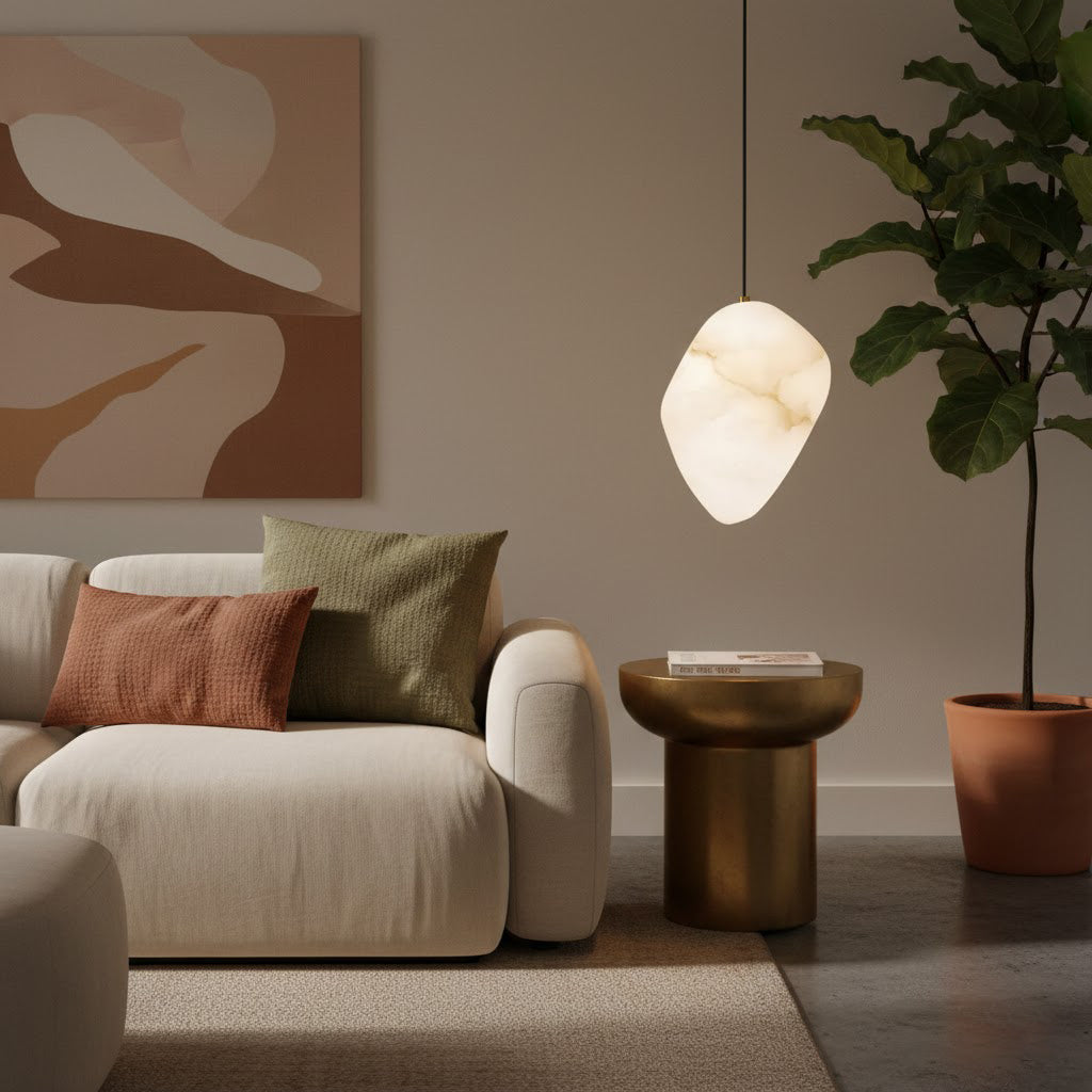 Pendant Light Brass Alabaster 9.1 in Ceiling Mount Indoor Dining Room Kitchen Island Hanging Lamp | Thomler