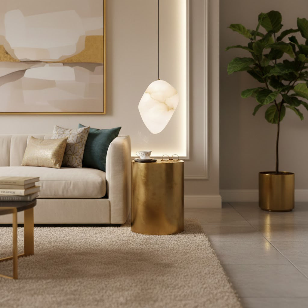 Pendant Light Brass Alabaster 9.1 in Ceiling Mount Indoor Dining Room Kitchen Island Hanging Lamp | Thomler