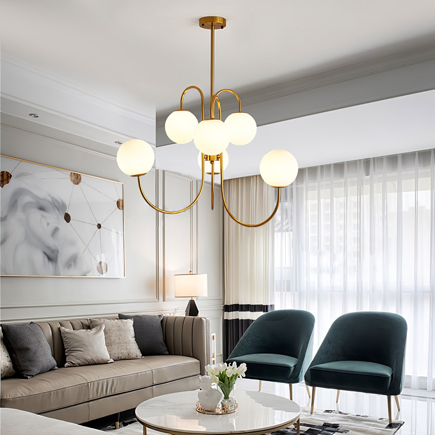 Chandelier Metal Glass 30 in x 27.6 in Indoor Ceiling Lighting | Thomler