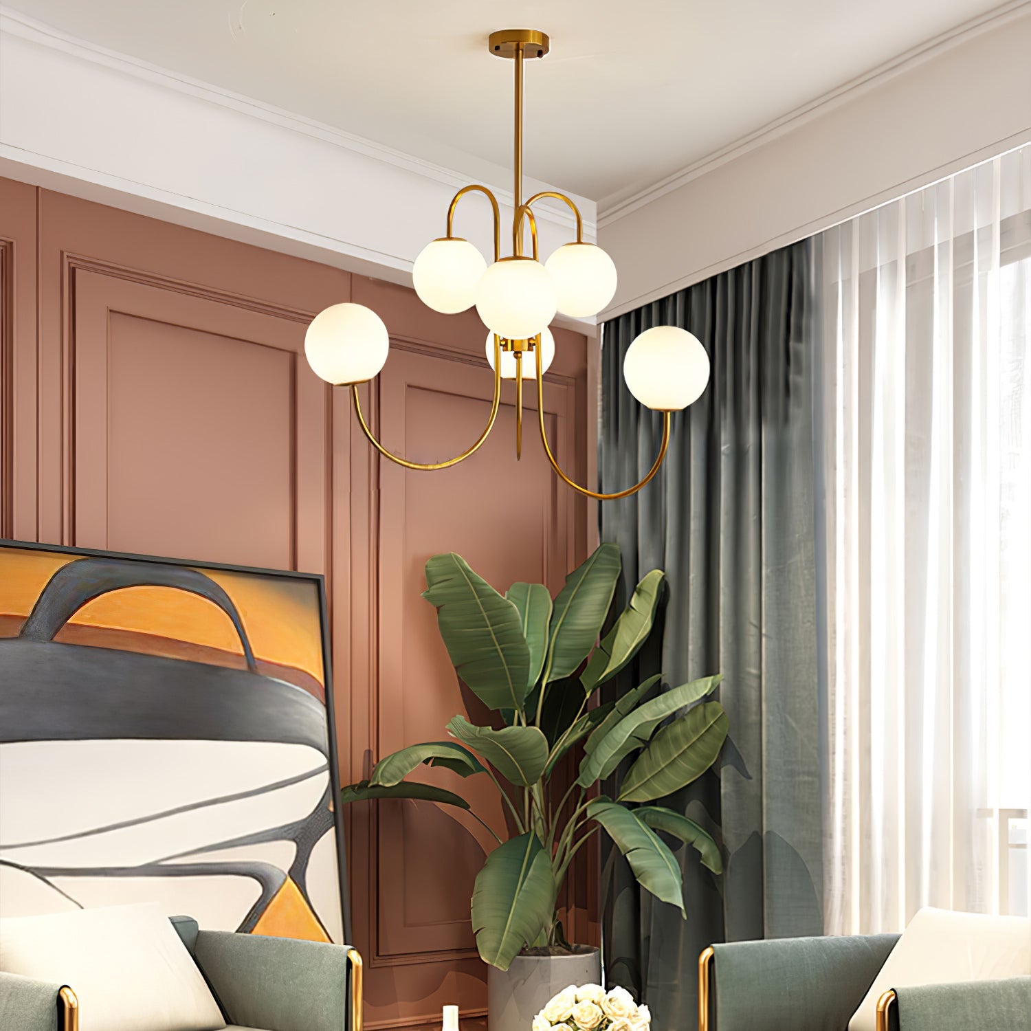 Chandelier Metal Glass 30 in x 27.6 in Indoor Ceiling Lighting | Thomler