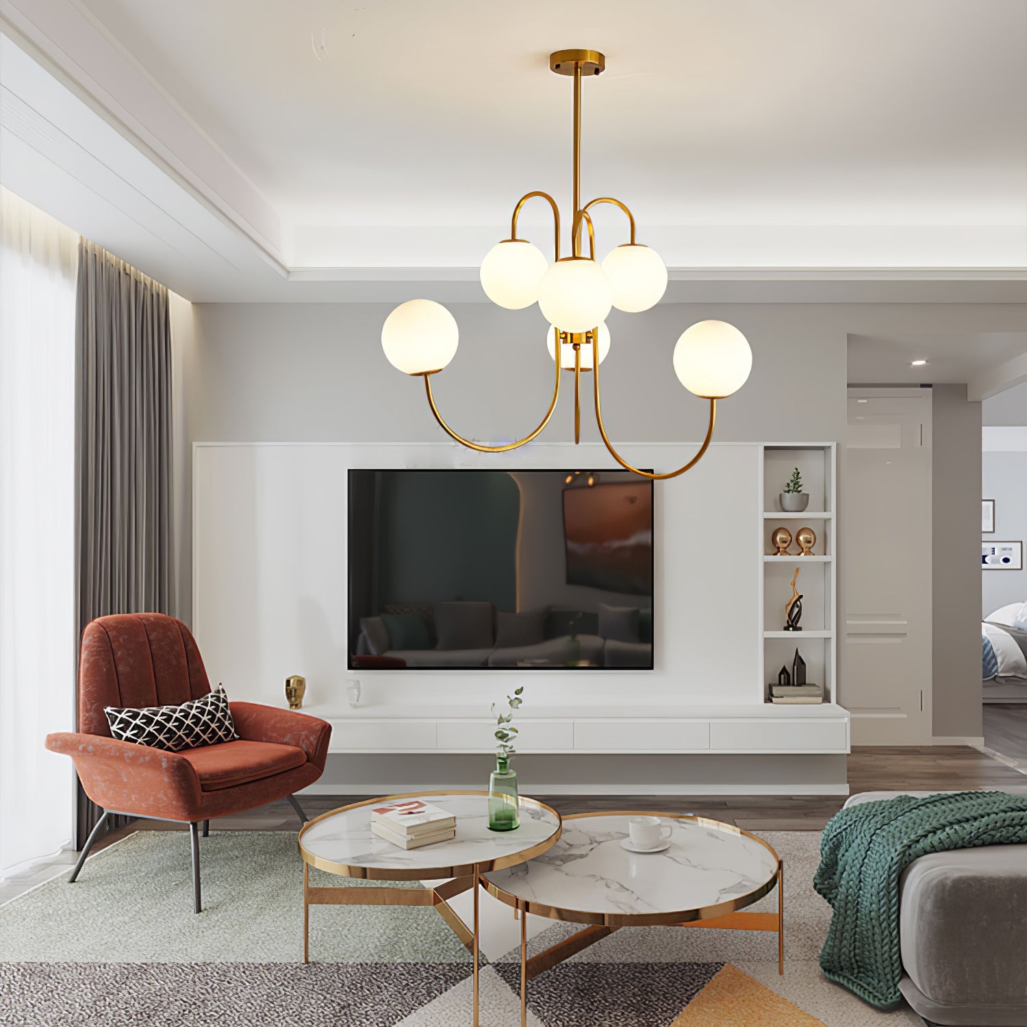 Chandelier Metal Glass 30 in x 27.6 in Indoor Ceiling Lighting | Thomler