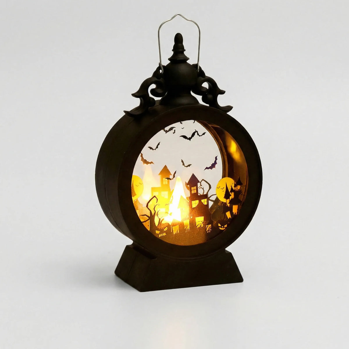 Battery-Operated Halloween Lantern with LED Light & Spooky Cutout Scenes – Freestanding or Hanging | Thomler