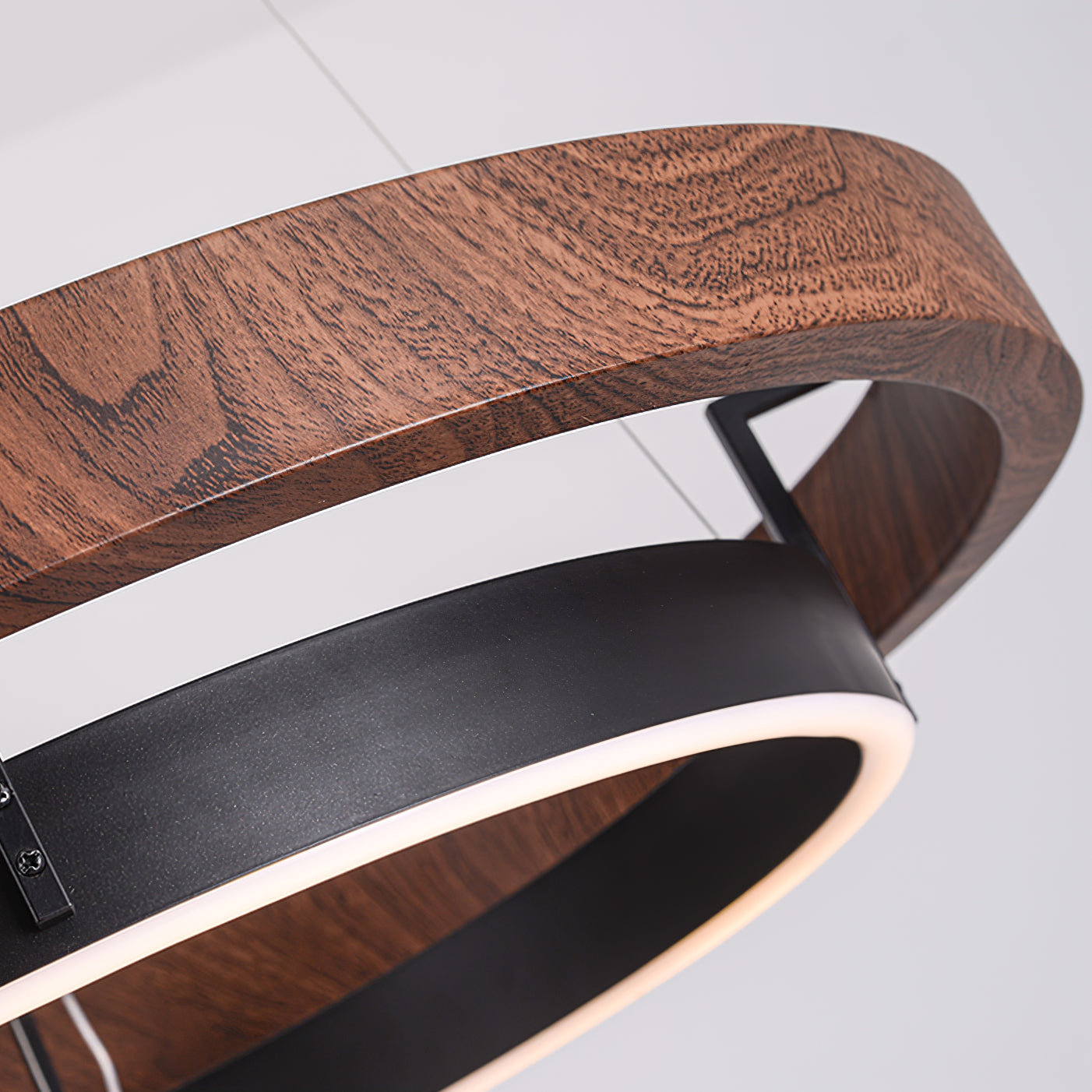 Chandelier LED Double Ring 23.6 in Ceiling Light Walnut Black Modern Living Room Dining Hanging Fixture | Thomler