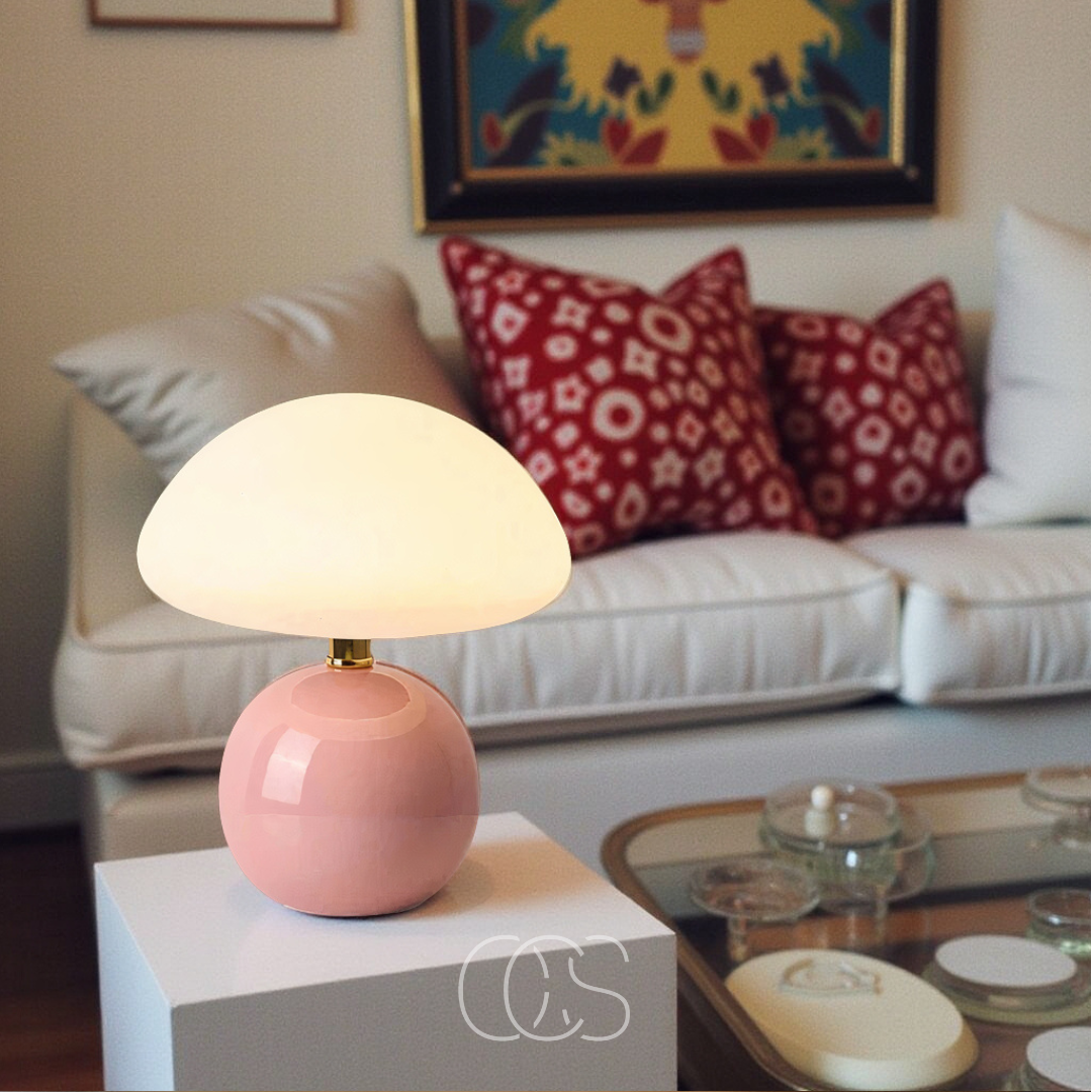 Mushroom Table Lamp with 3-Level Dimmable LED Light – Retro Ceramic & Frosted Glass Desk Lamp for Bedroom, Living Room & Office | Thomler
