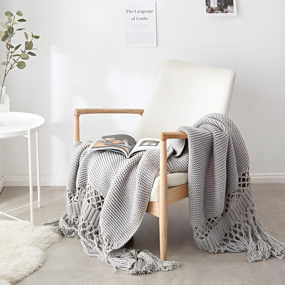 Textured Knit Throw with Tassel Trim – Soft Microfiber Blanket for Couch, Bed & Decor – 47x71 in | Thomler