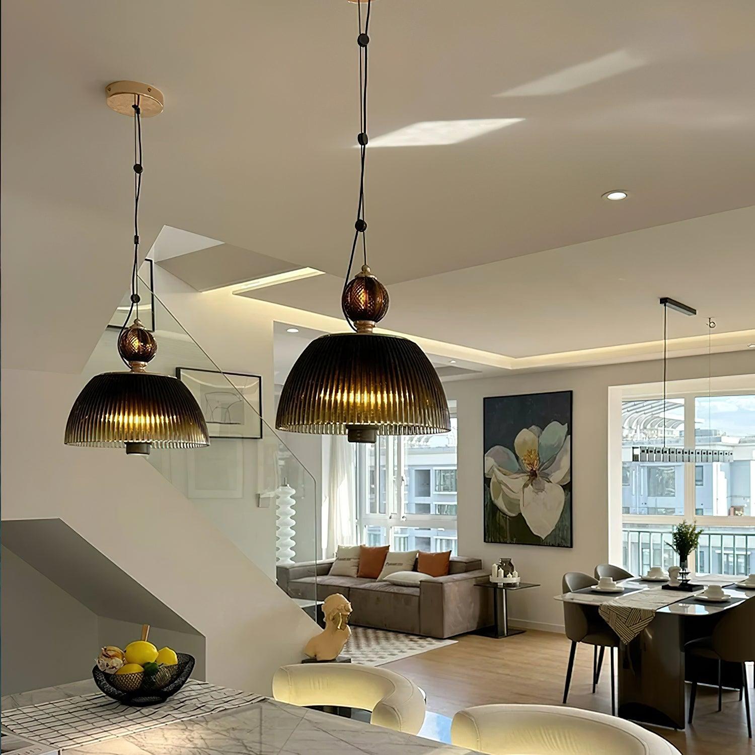 Emerald Glass Bowl Overhead Fixture 12.6 Inch Adjustable Cord Kitchen Counter Dining Room Ceiling Lighting E26 E27 Socket 40W Compatible | Thomler