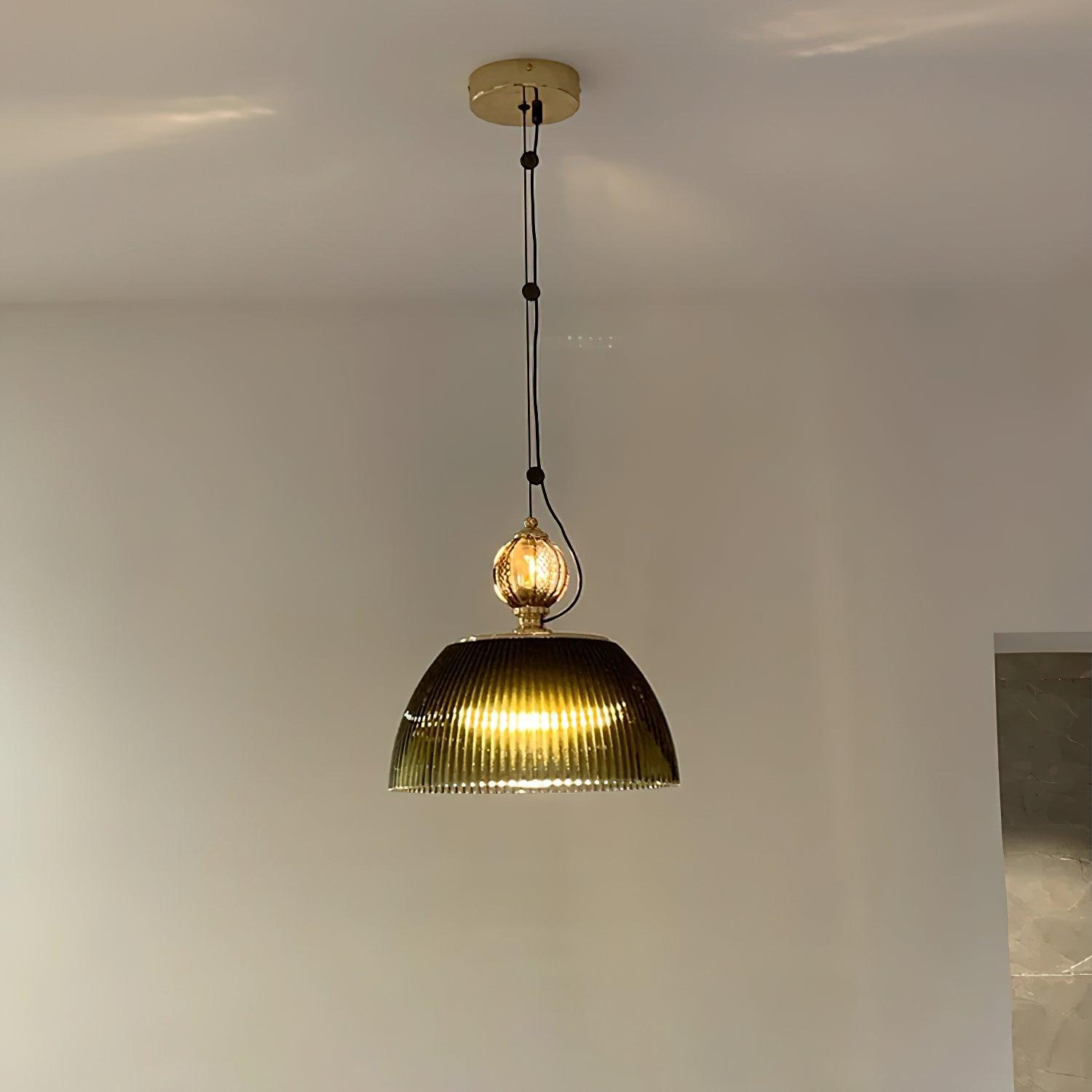 Emerald Glass Bowl Overhead Fixture 12.6 Inch Adjustable Cord Kitchen Counter Dining Room Ceiling Lighting E26 E27 Socket 40W Compatible | Thomler