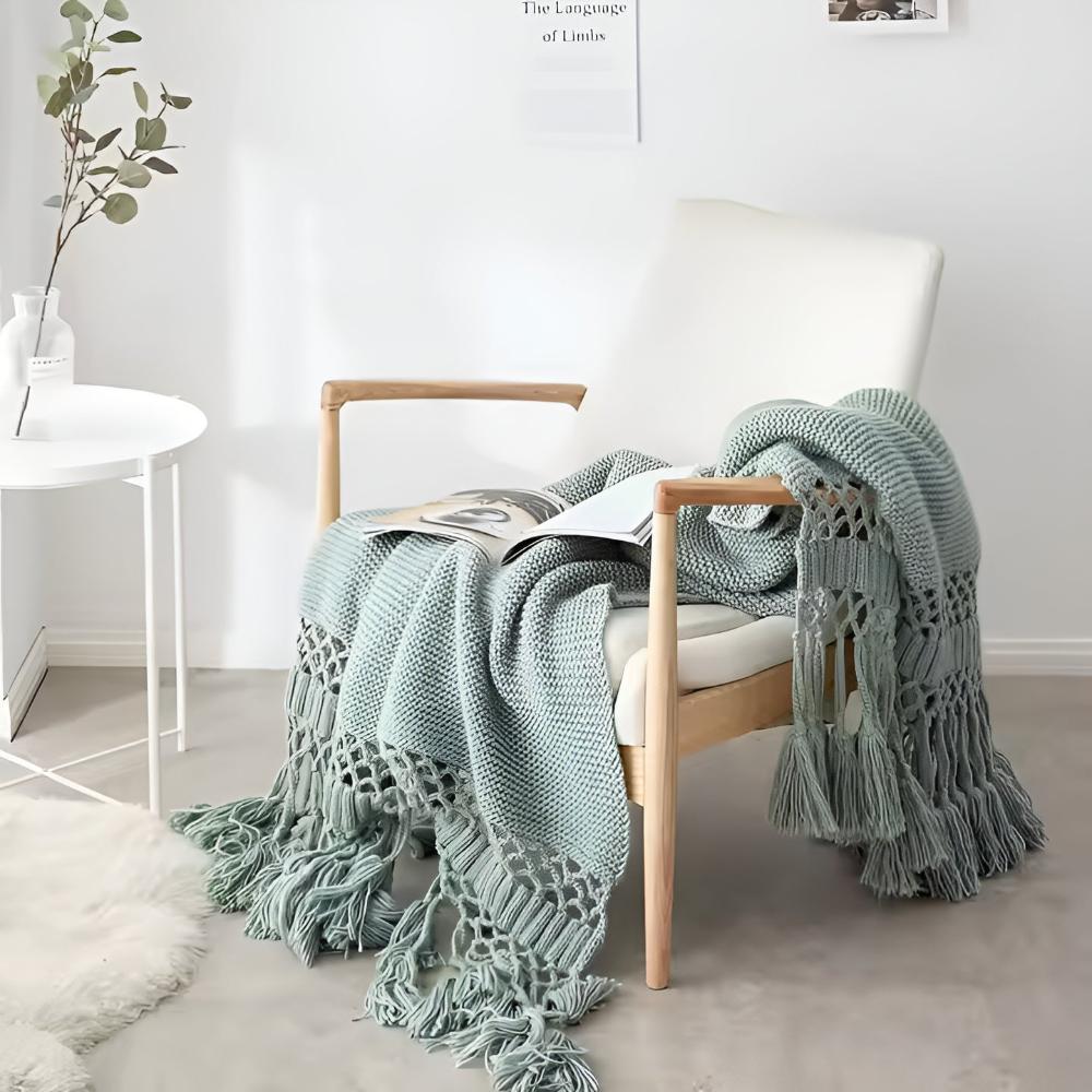 Textured Knit Throw with Tassel Trim – Soft Microfiber Blanket for Couch, Bed & Decor – 47x71 in | Thomler