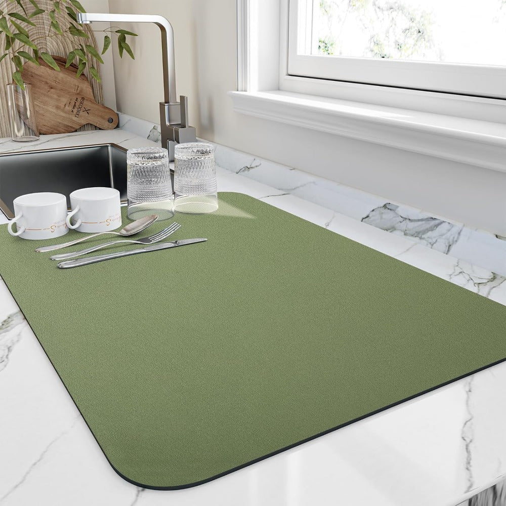 Diatomaceous Earth Dish Drying Mat for Kitchen Counter Space | Fast Absorbing Countertop Drainer Pad | Replacement for Dish Racks & Towels | Thomler