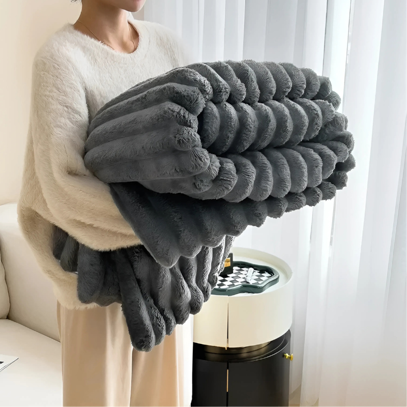 Plush Flannel Throw Blanket – Lightweight Cozy Soft Fleece for Couch Bed Sofa Travel Camping & Home Decor in Blue Gray Pink Beige | Thomler
