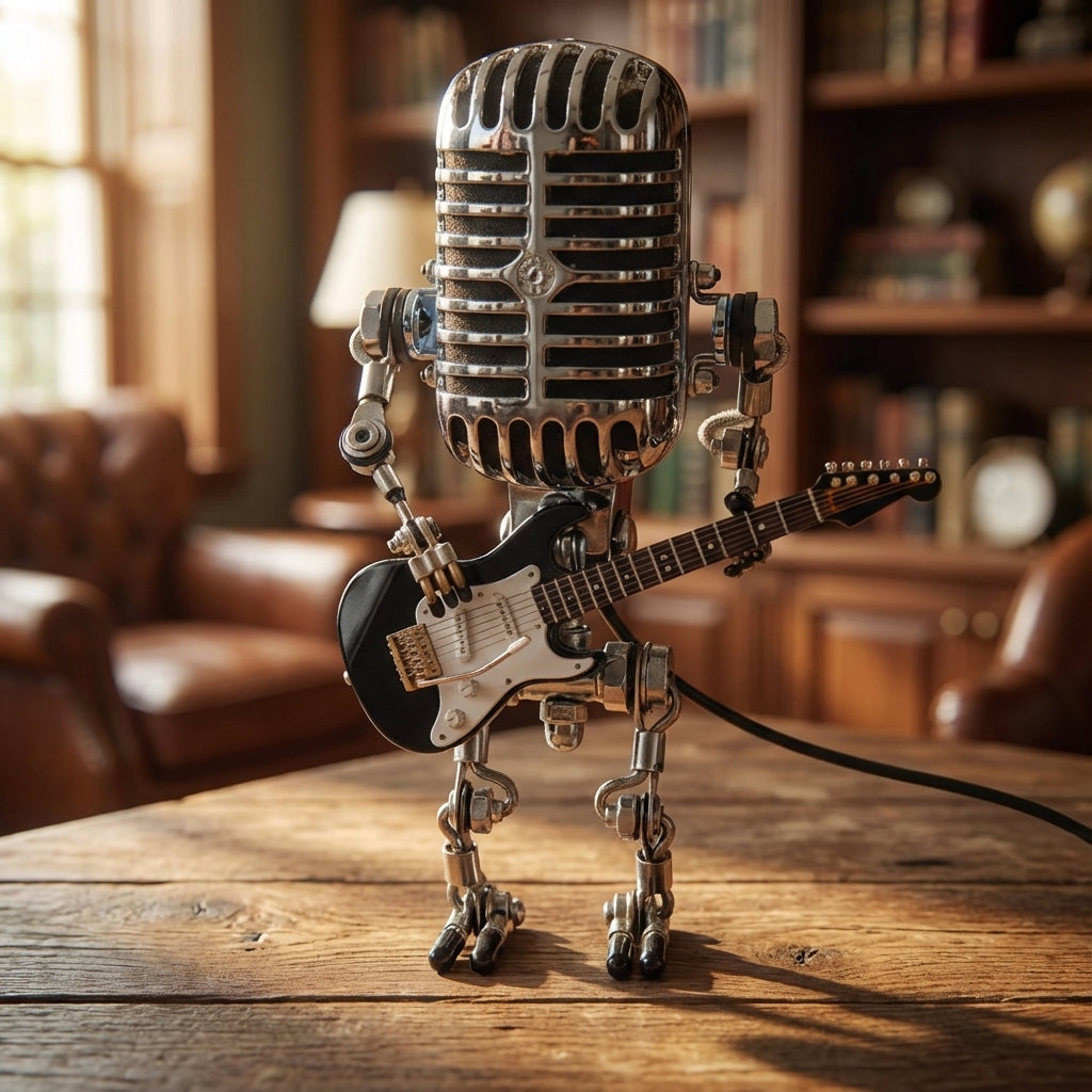 Table Lamp Plastic 22.0 cm Retro Microphone Robot Guitar Bedroom Desk Decorative LED Accent Light Music Lover Gift | Thomler