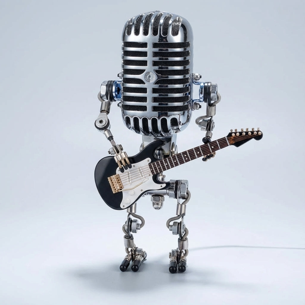 Table Lamp Plastic 22.0 cm Retro Microphone Robot Guitar Bedroom Desk Decorative LED Accent Light Music Lover Gift | Thomler