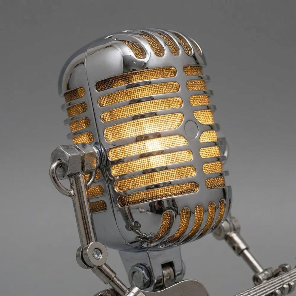 Table Lamp Plastic 22.0 cm Retro Microphone Robot Guitar Bedroom Desk Decorative LED Accent Light Music Lover Gift | Thomler