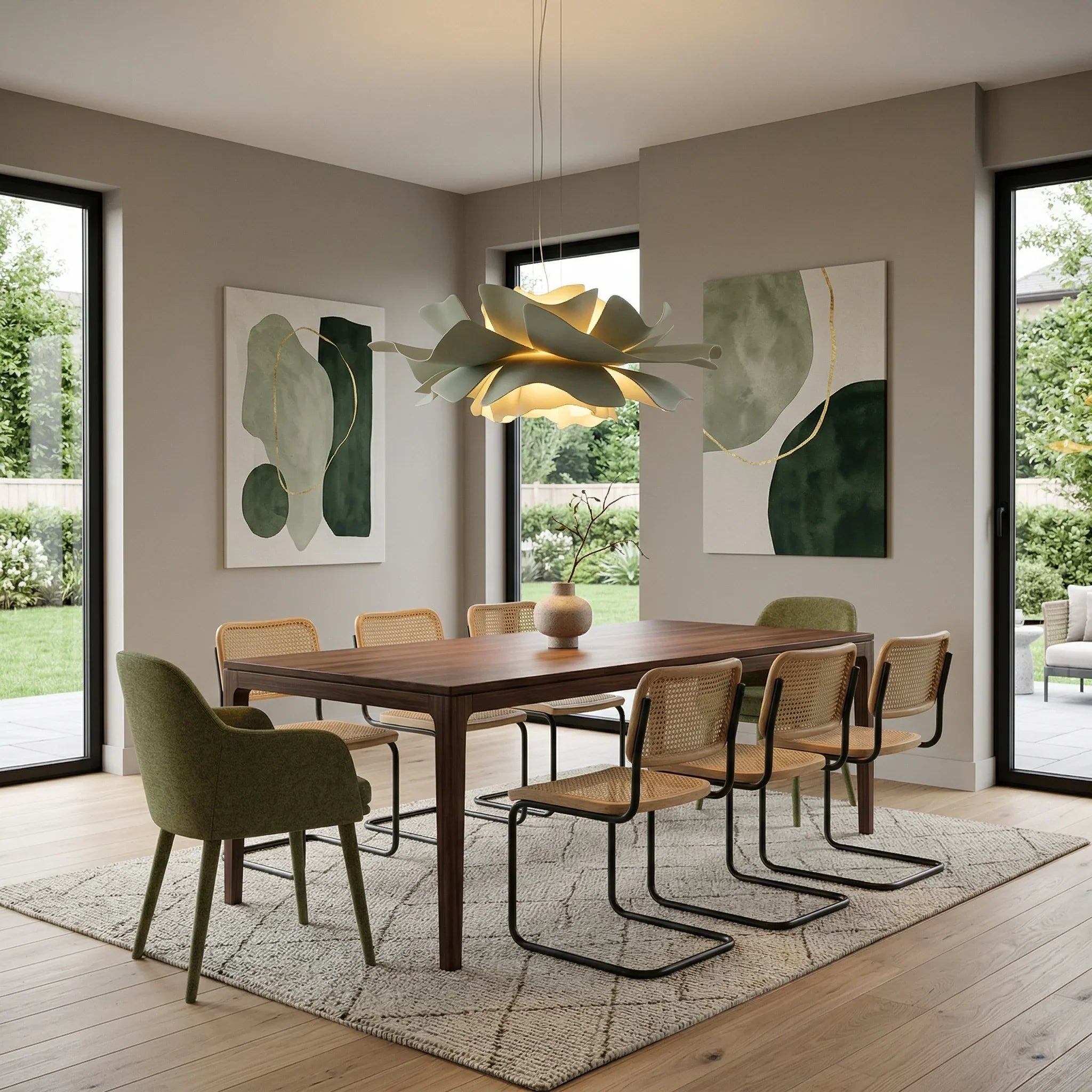 Pendant Light Acrylic Metal 15.7 in White Lotus Flower Dining Bedroom Living Room Lighting Fixture | Thomler