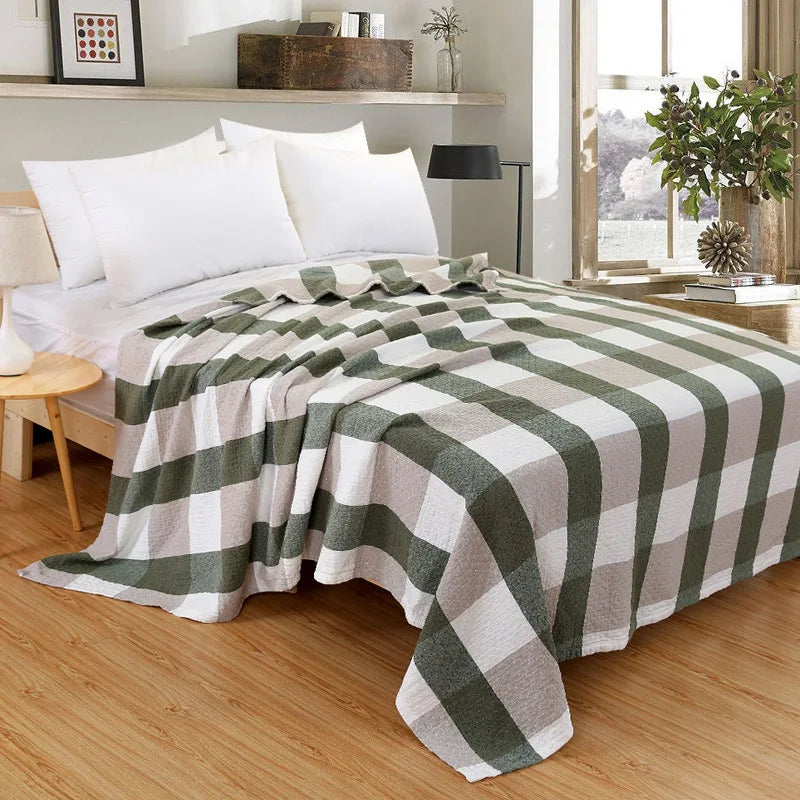 Lightweight Cotton Gauze Throw Blanket – Plaid Printed Coverlet for Couch, Bed, Travel & Home – 100% Breathable Woven Textile | Thomler