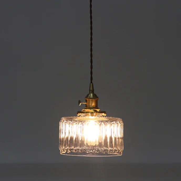 Pendant Light Ribbed Glass 17.5 cm Clear Or Grey Dining Room Kitchen Island Hanging Ceiling Lamp Adjustable E27 | Thomler
