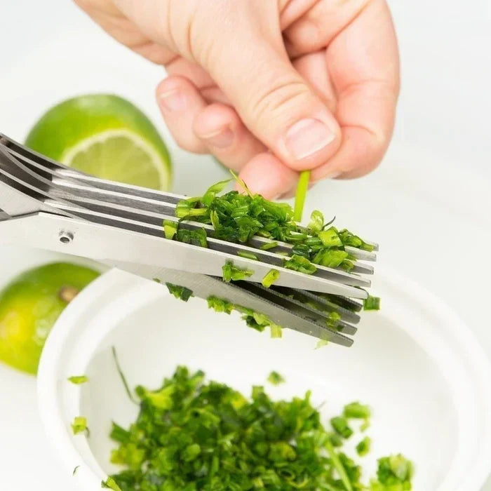 Multi-Blade Herb Shears Stainless Steel with Cleaning Comb for Lettuce Basil Parsley Chives | Kitchen Tool Food Prep Gadget Veggie Chopper | Thomler