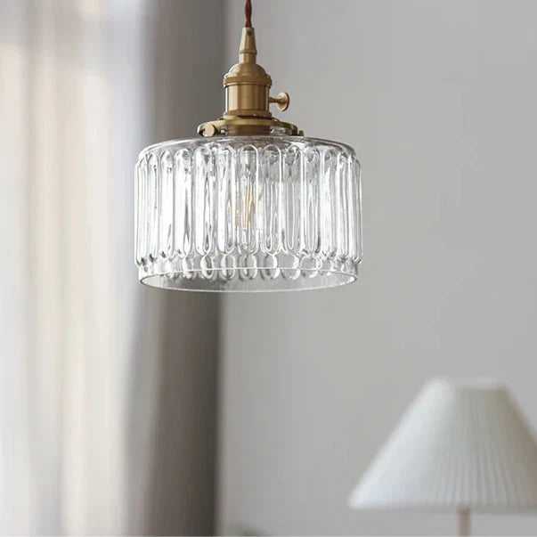 Pendant Light Ribbed Glass 17.5 cm Clear Or Grey Dining Room Kitchen Island Hanging Ceiling Lamp Adjustable E27 | Thomler