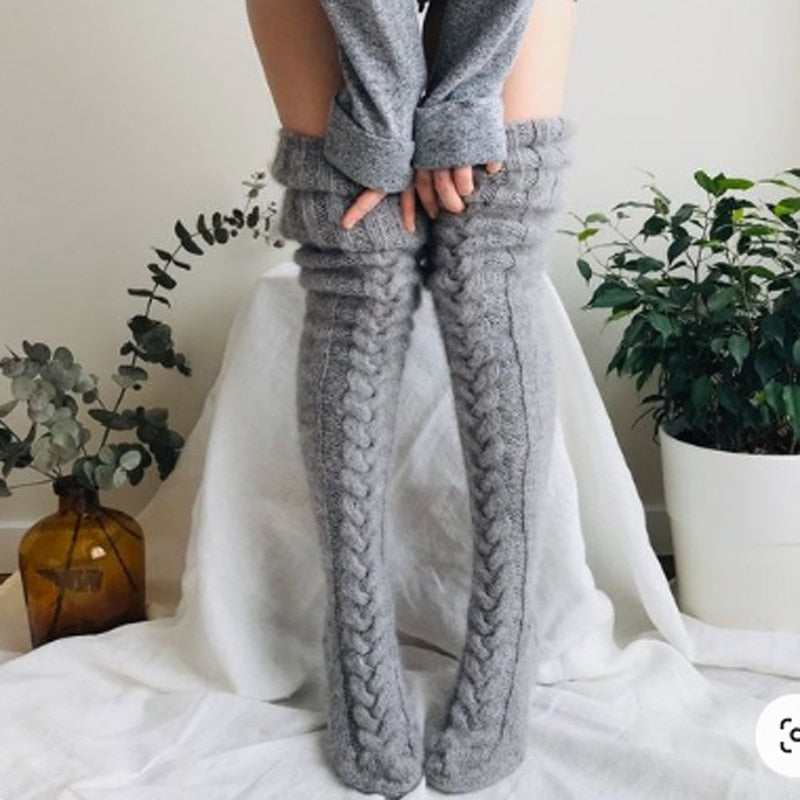 Women's Cable-Knit Over-The-Knee Socks – Stretch-Fit Thermal Leg Warmers for Winter, Casual & Layered Looks | Thomler