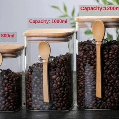 Storage Container Bamboo Glass 3-Piece 8 in Kitchen Pantry Airtight Sustainable Organization Set | Thomler