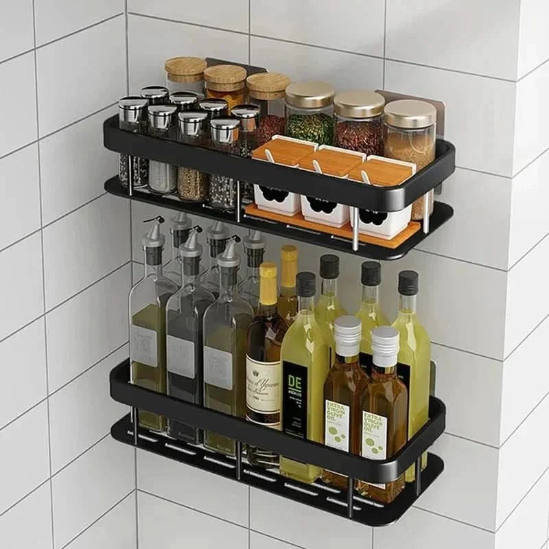 Bathroom Shelf ABS Plastic Stainless Steel 30.5 cm Self Adhesive Shower Storage Corner Organiser Wall Mounted Rack | Thomler