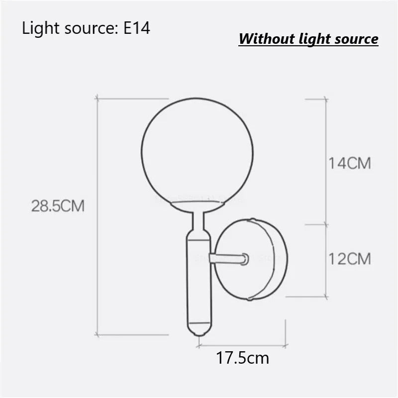 Wall Lamp Glass Globe 5.5 in Black Gold Bedroom Hallway Ambient Lighting Fixture Modern Minimalist Sconce | Thomler