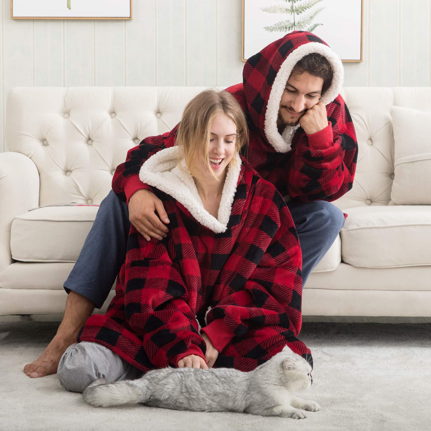 Oversized Wearable Blanket Hoodie with Pocket – Soft Fleece Throw for Couch & Bed – One Size Adults & Teens | Thomler