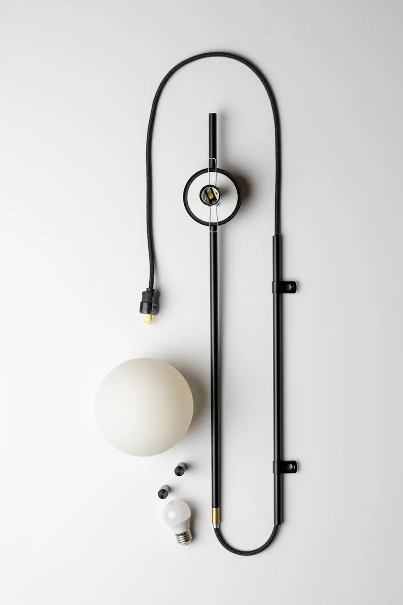 Plug-In Wall Sconce Light with Adjustable Arm for Bedroom Living Room Hallway Office Black White Modern Minimalist Reading Lamp Fixture Easy | Thomler