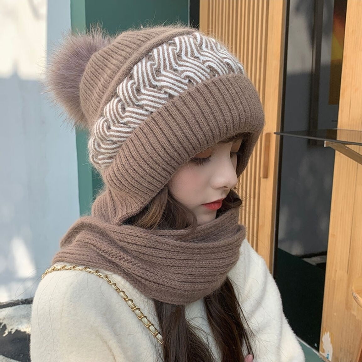 Hooded Scarf Winter Wrap with Attached Beanie for Women | Knit Cowl Hood Combo | Cozy Head & Neck Warmth | Soft Rayon Blend | Versatile | Thomler