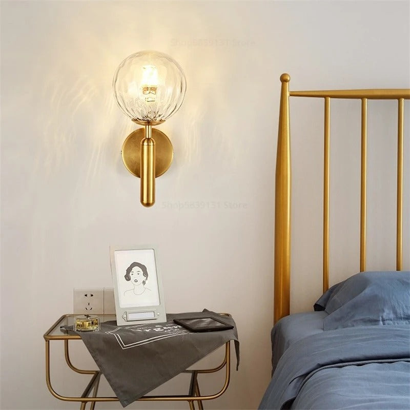 Wall Lamp Glass Globe 5.5 in Black Gold Bedroom Hallway Ambient Lighting Fixture Modern Minimalist Sconce | Thomler