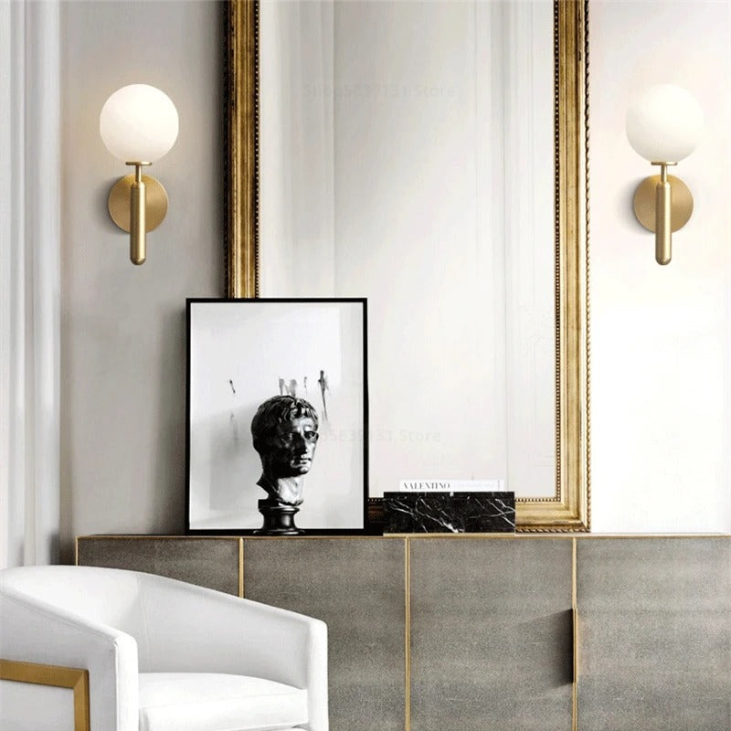 Wall Lamp Glass Globe 5.5 in Black Gold Bedroom Hallway Ambient Lighting Fixture Modern Minimalist Sconce | Thomler