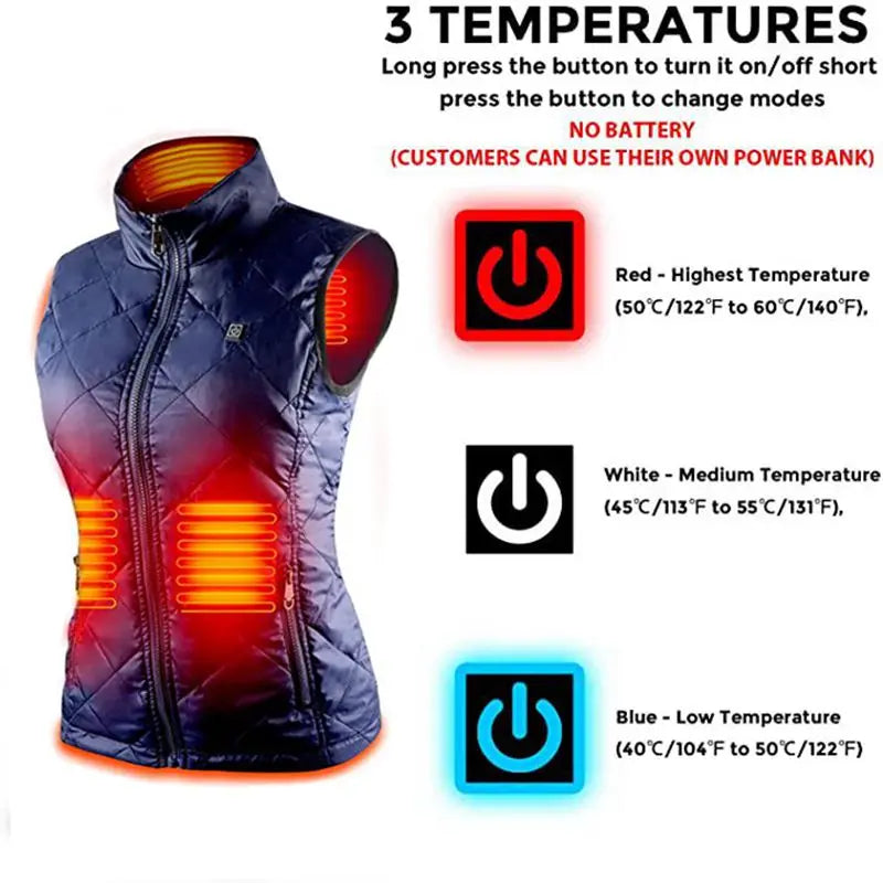 Women's USB Heated Vest with Infrared Heat Zones for Cold Weather | Lightweight Rechargeable Warming Jacket for Fall Winter Outdoor | Thomler