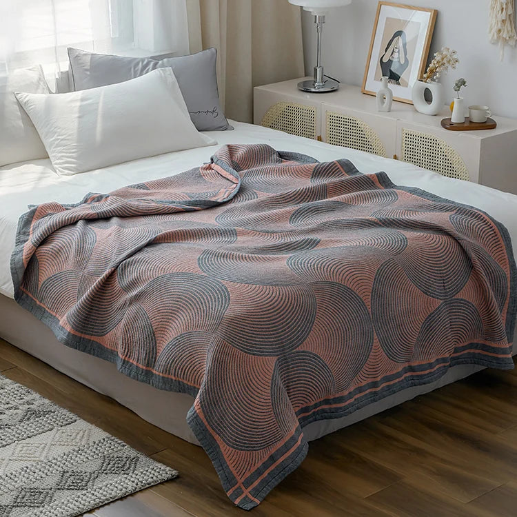 Lightweight Cotton Gauze Throw Blanket 4-Layer Breathable Summer Bedspread Full Queen King Size Striped Couch Accent | Thomler