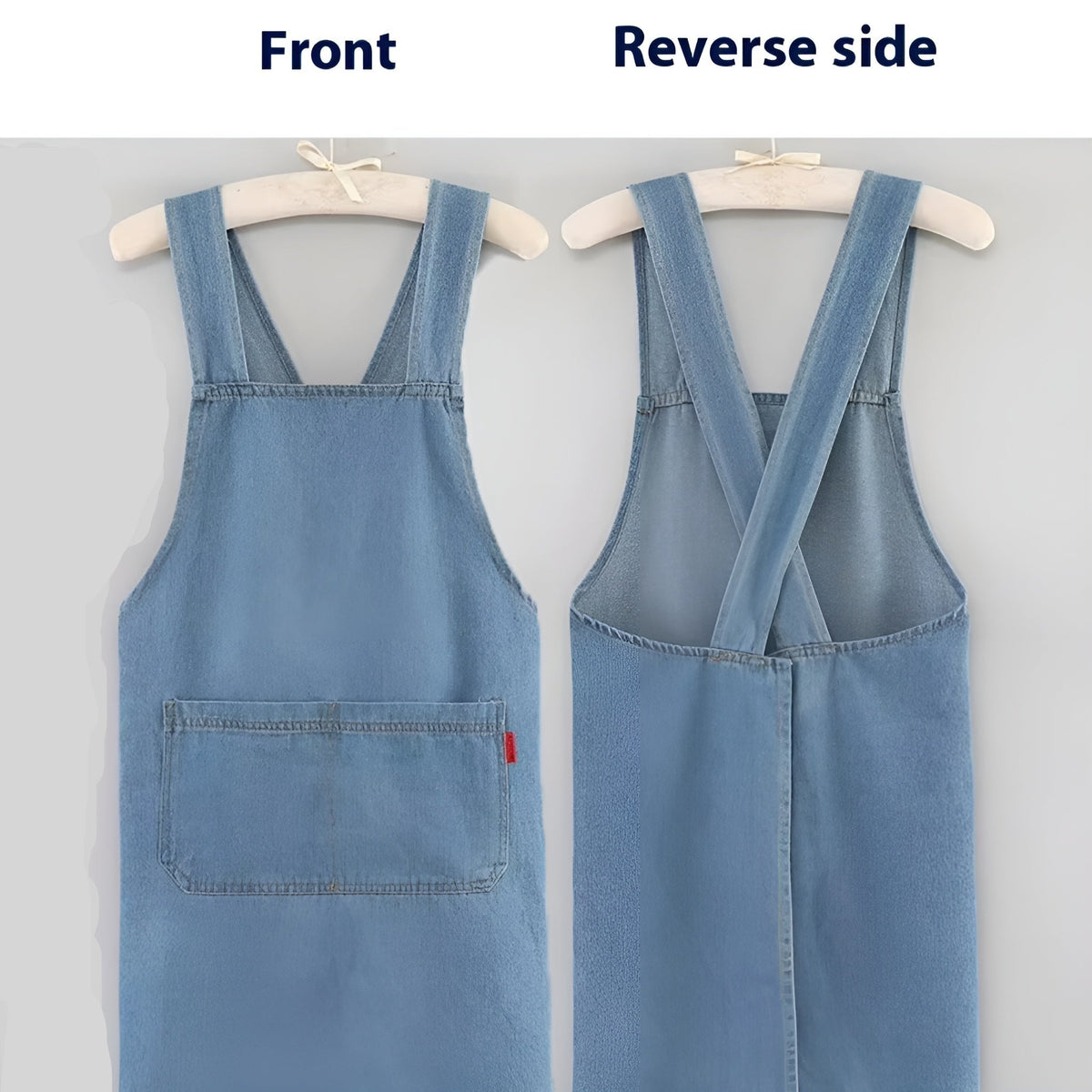 Cross-Back Bib Apron with Front Pocket – Denim-Look Kitchen & Workshop Apron for Cooking, Baking & Crafts | Thomler