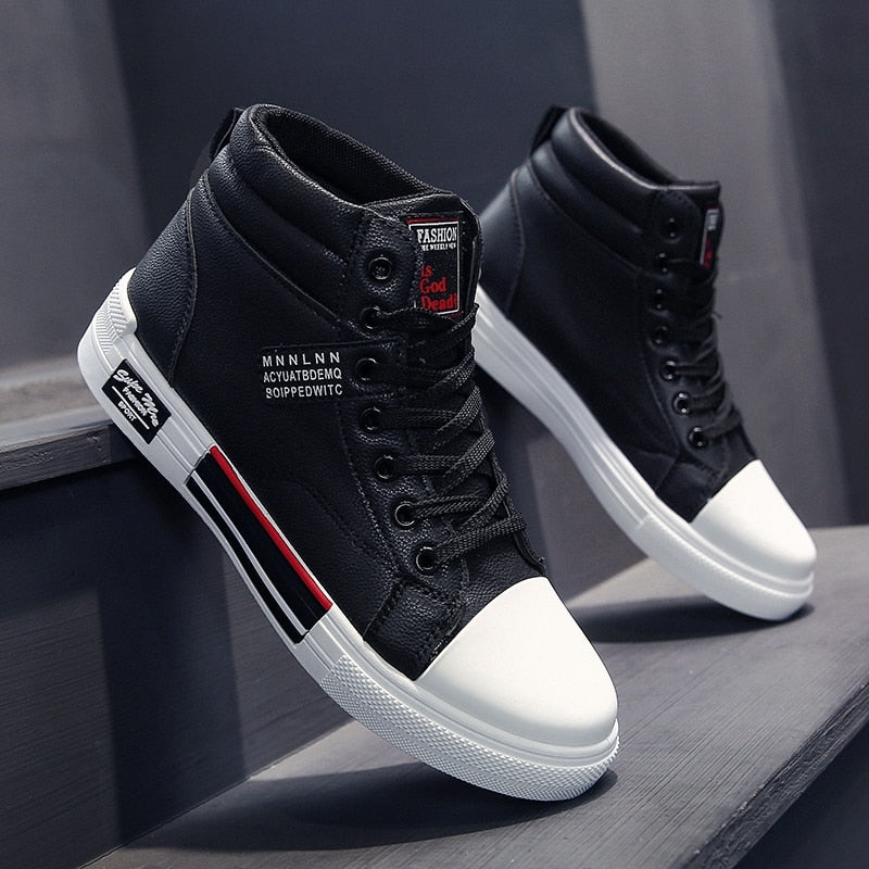 Men's High-Top Lace-Up Sneakers | Textured Canvas Fashion Boots for Fall & Winter Casual Everyday Wear | Thomler