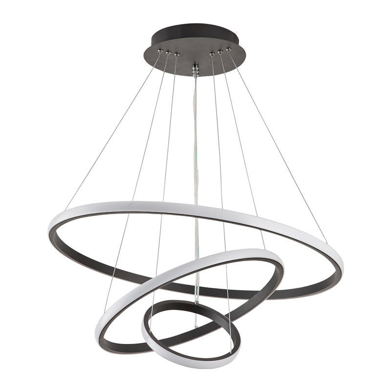 Triple-Ring LED Chandelier – Adjustable Dimmable Modern Ceiling Light – Black, Gold, White – 24x16x8 Inch Rings – Contemporary Hanging | Thomler