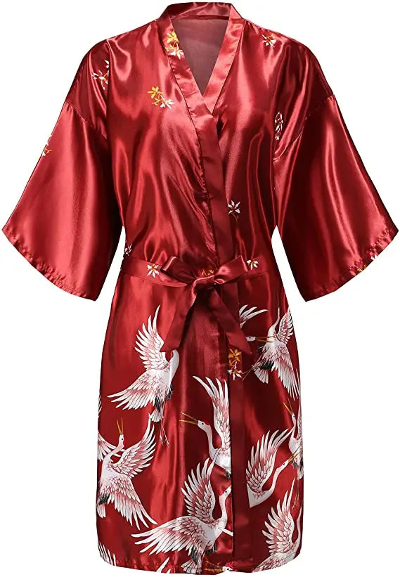 Silky Floral Kimono Robe for Women – Short Sleeve Satin Loungewear Wedding Bridesmaid Bathrobe Sleepwear for Bridal Party Getting Ready | Thomler
